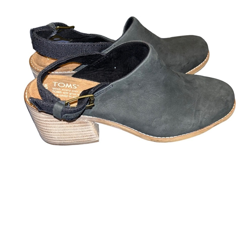 Women Toms Leila Slingback Closed Toes Leather Mule black Shoes Sz 7.5 clogs